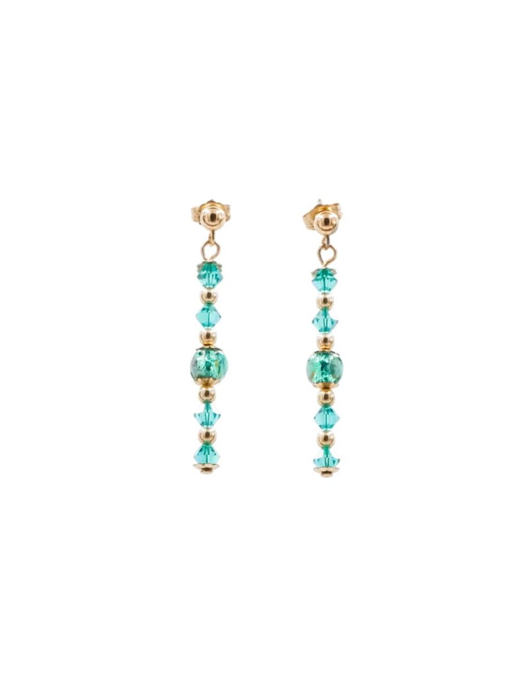14K Gold Filled Green Crystal Bead 1.5 Inch Dangle Post Earrings